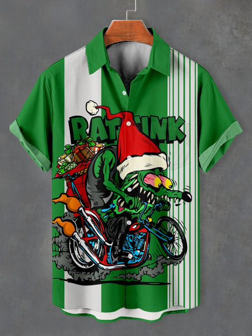 Men's Christmas Cartoon Funny Graphic Short Sleeve Hawaiian Shirt